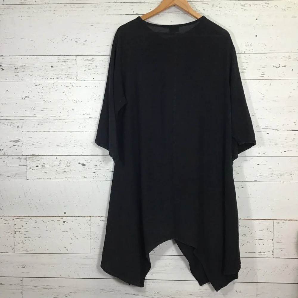 Oh My Gauze! Black Button Up Long Tunic Style Top Lagenlook Size 1 US 6-10 - Picture 4 of 8